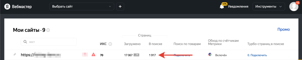 Количество проиндексированных страниц в Яндексе